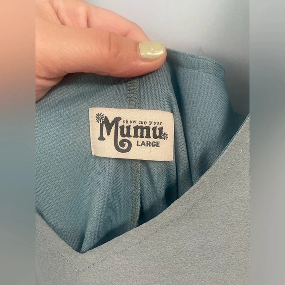 Show Me Your Mumu Kendall Chiffon Maxi Dress V-neck Size Large Silver Sage Blue - Picture 8 of 10